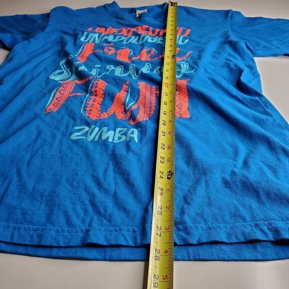 ZUMBA unexpected unapologetic fun blue orange Free Spirited SPELLOUT TSHIRT OSFM - Picture 3 of 7
